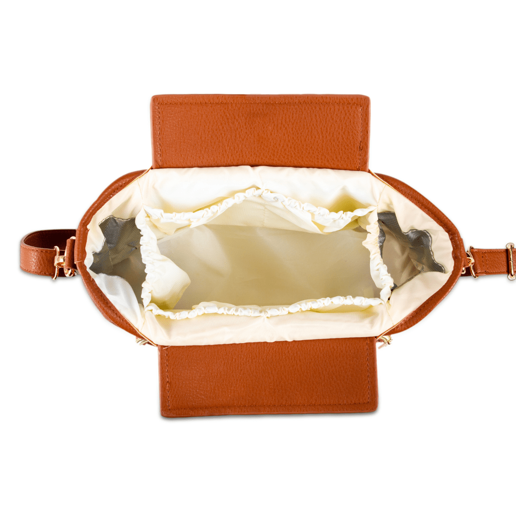 the top view of the Bambino Bagz Pram Caddy stroller organiser  in Tan
