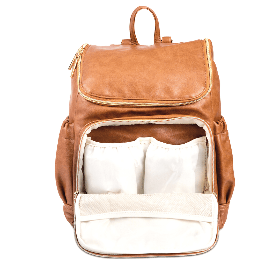 nappy changing backpack tan bambino bagz - fearing front insulated pockets for your baby  bottles or snacks