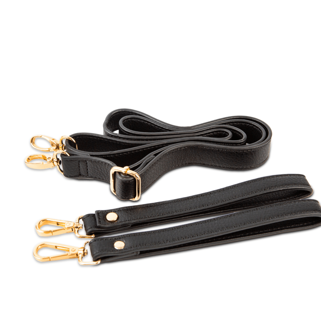 Black stroller organiser accessories - pram clips and shoulder strap