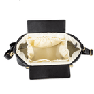black vegan leather stroller organiser with cream waterproof lining