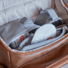 Bambino Bagz Tan nappy backpack packed with nappy bag organising pouches to easily organise your nappy bag