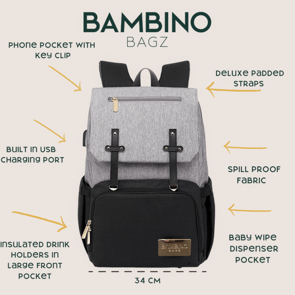 Bambino Bagz - Features in the Sorrento nappy bag.