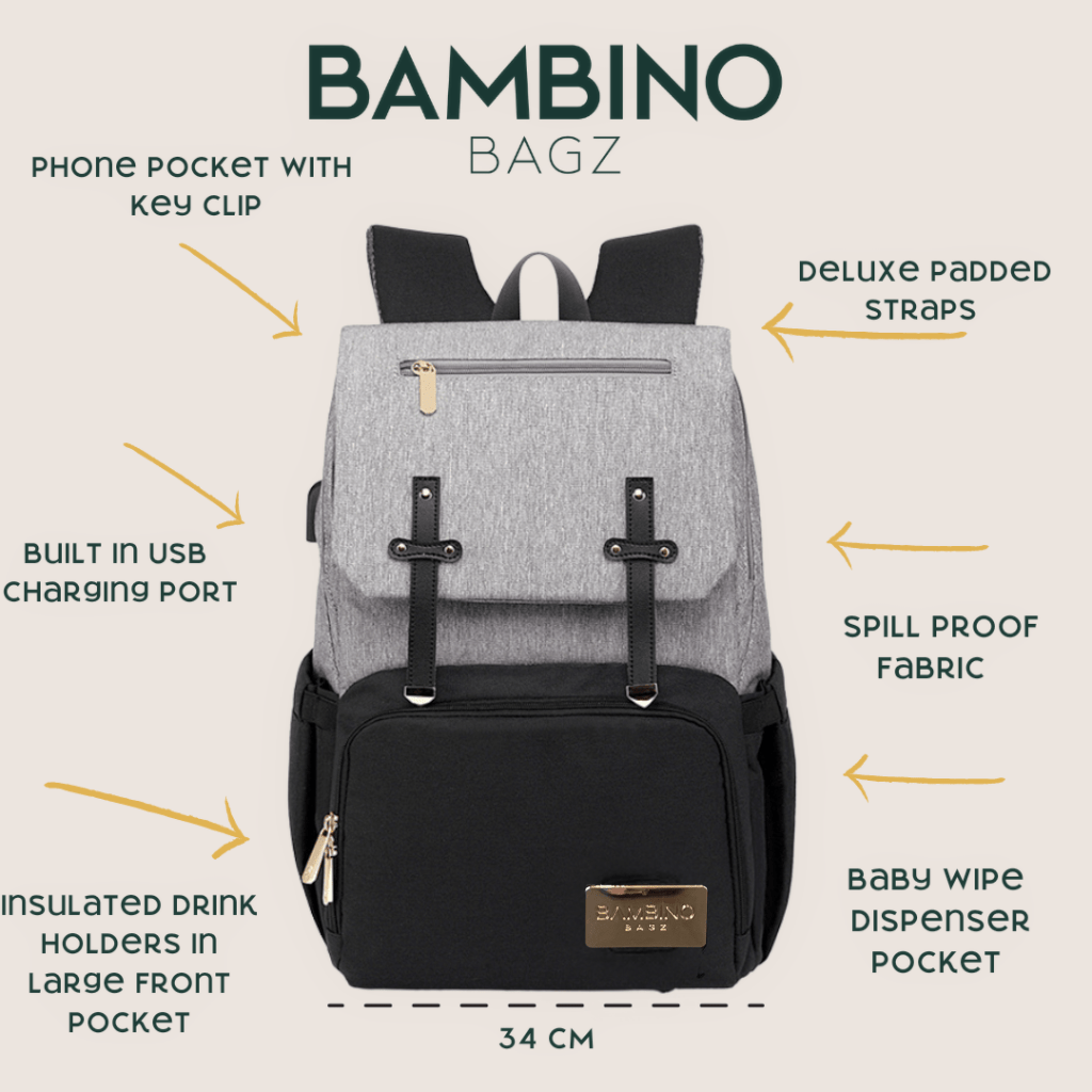 Sorrento nappy backpack in black - featuring the most organised pockests ever