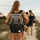 Sorrento nappy backpack- best nappy bag Australia - Mum wearing nappy bag on the beach