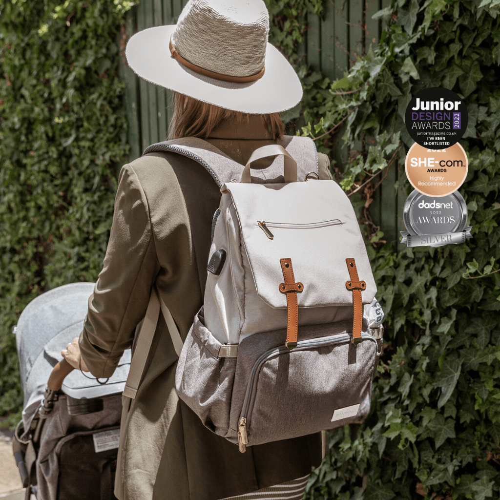 The best nappy bag Sorrento nappy backpack in tan worn by an Australian Mum 