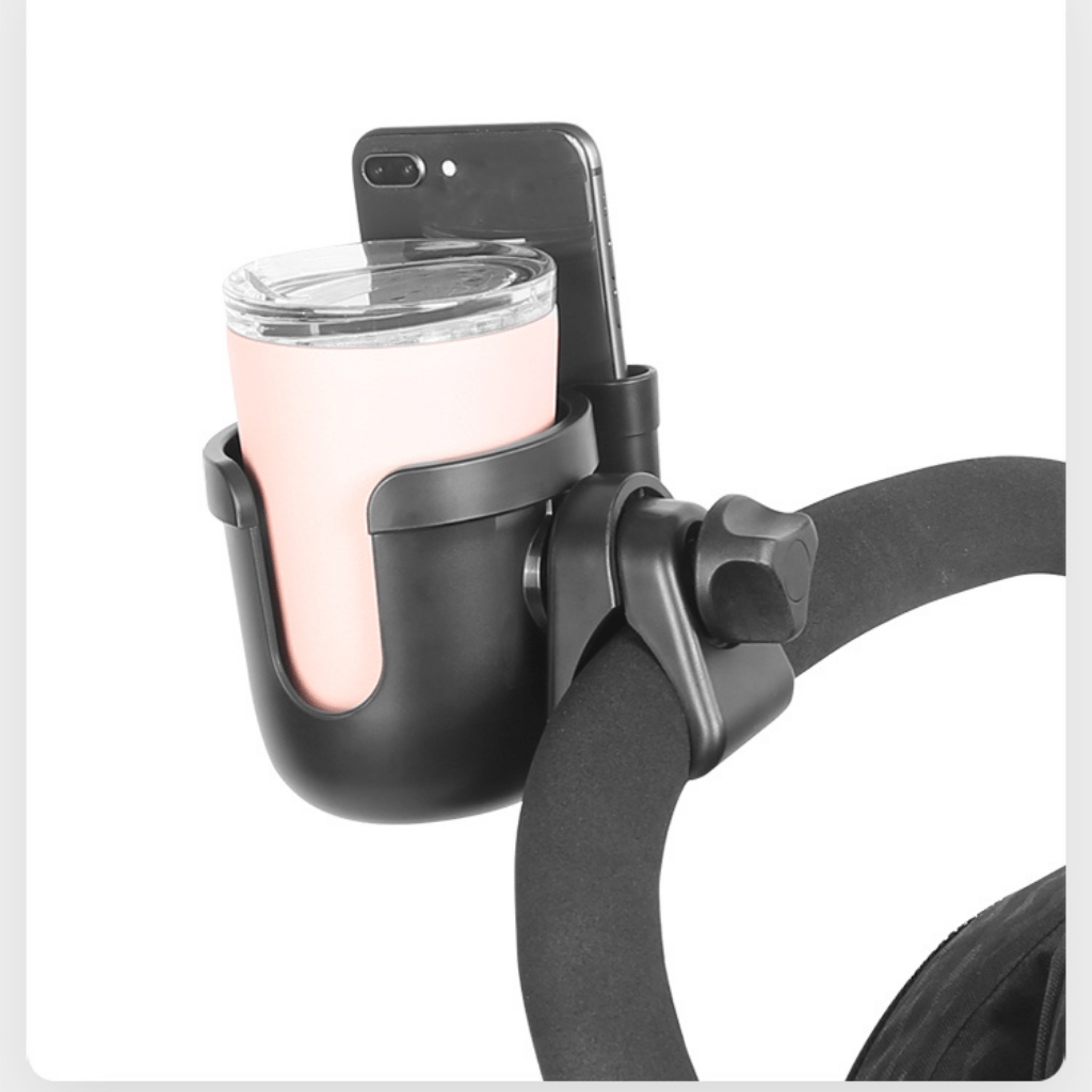 BAMBINO BAGZ best pram cup holder that fits all prams with Iphone holder that fits most smart phones. easily clam to pram handle 
