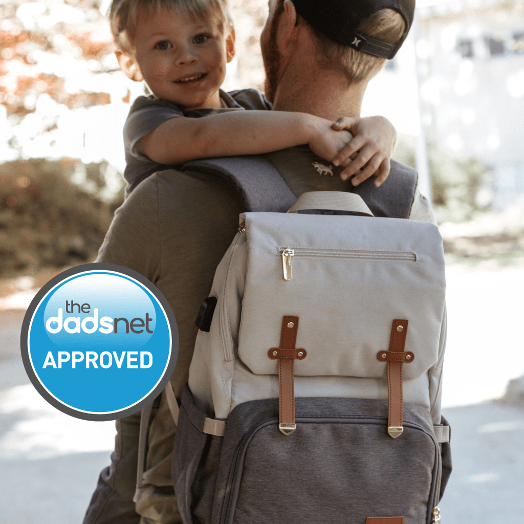 voted best nappy bag for dads - Nappy bags with unisex designs. Tan and sand 