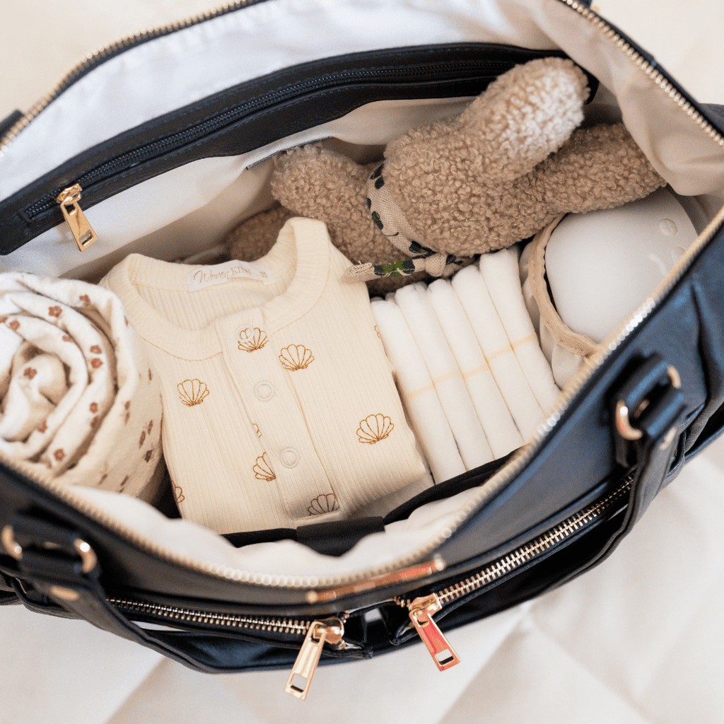 Sofia designer nappy bag baby bag in black leather